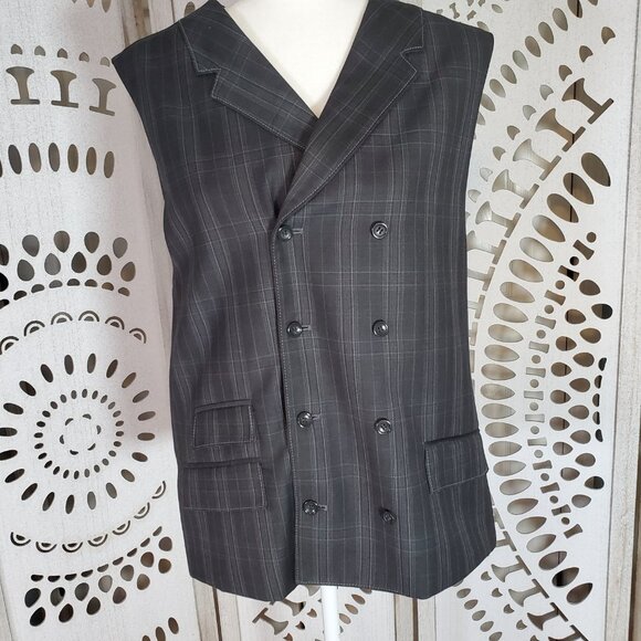 Y2K Mecca Charcoal Plaid Vest Made in Italy 42R-36N Hip Hop Streetwear - Picture 4 of 14